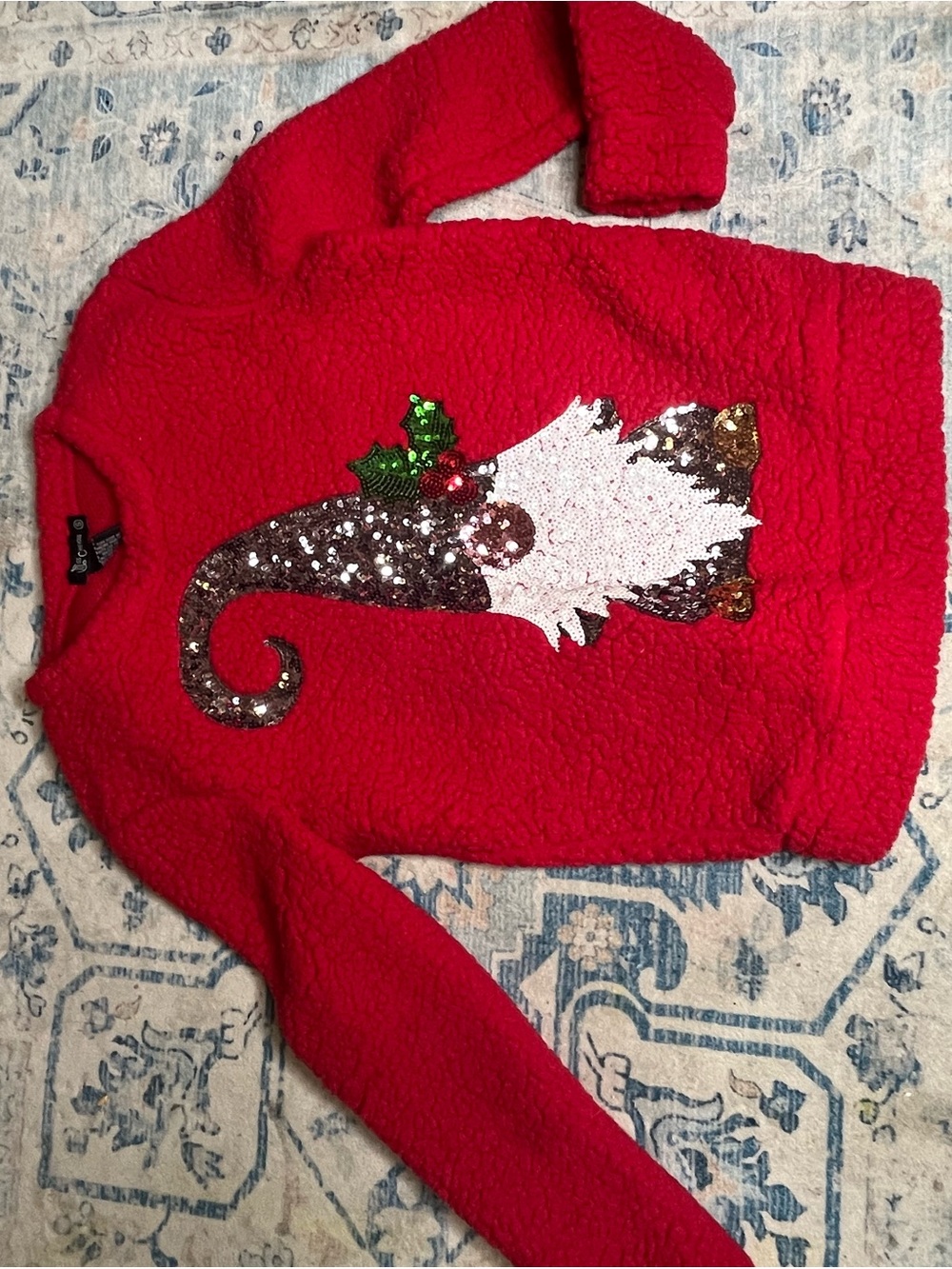 Miss Chievous Red Sequin Gnome Holiday Crewneck Sweater